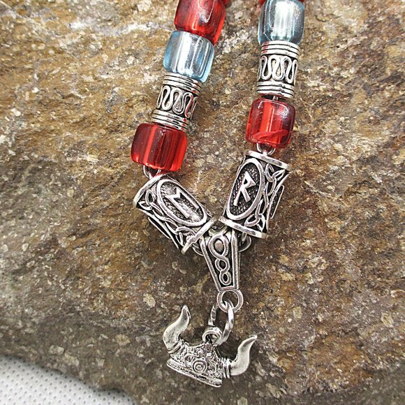 KID VIKING HELMET PENDANT WITH RUNES LETTER NECKLACE - Picture 3 of 10